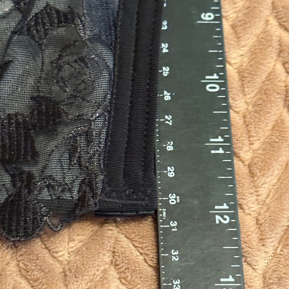Black Floral Lace Bustier Crop Top Sheer Mesh Back Hook Eye Closure Womens M - Picture 4 of 6